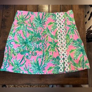 Lily Pulitzer Tropical Pink and Green Skirt with Lace Detail size 8